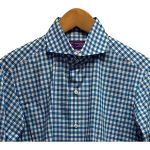 Kamakura Maker's Japan Thomas Mason Mens Sz 15 32 1/3 Blue Checkered Dress Shirt